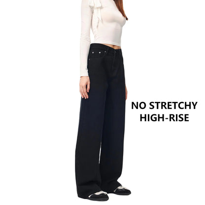 Women's Wide Leg Jeans with Adjustable Snap Waistband – High Rise Baggy Denim Pants