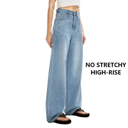Women's Wide Leg Jeans with Adjustable Snap Waistband – High Rise Baggy Denim Pants