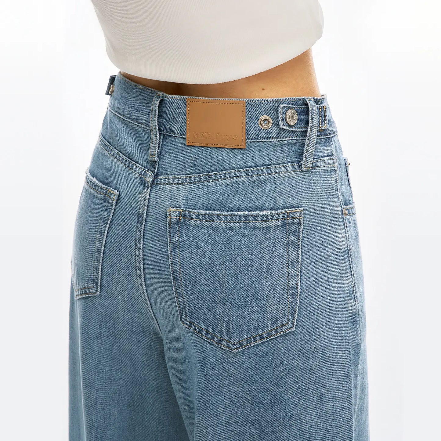 Women's Wide Leg Jeans with Adjustable Snap Waistband – High Rise Baggy Denim Pants
