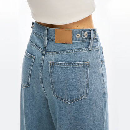 Women's Wide Leg Jeans with Adjustable Snap Waistband – High Rise Baggy Denim Pants