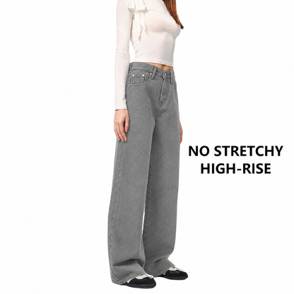 Women's Wide Leg Jeans with Adjustable Snap Waistband – High Rise Baggy Denim Pants