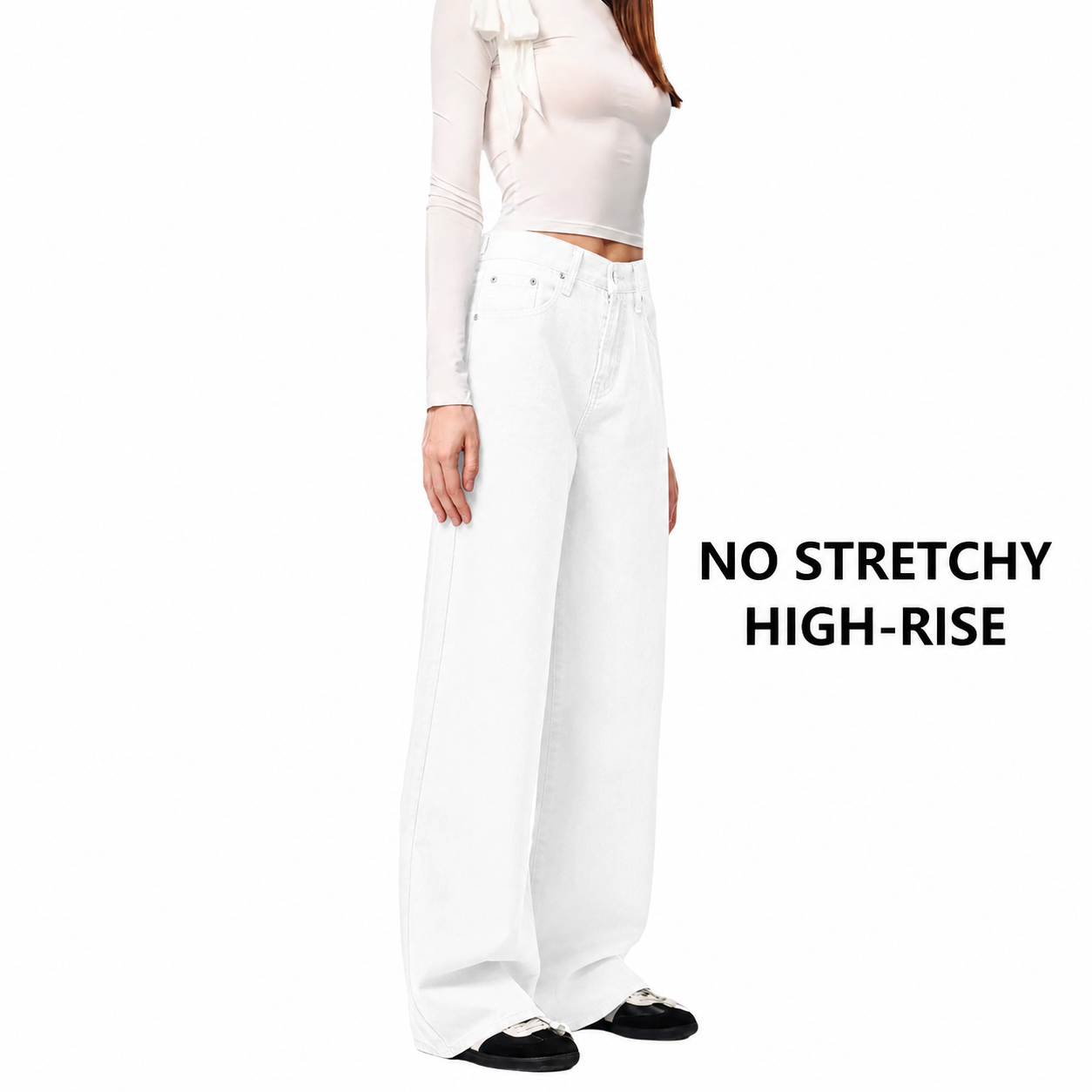 Women's Wide Leg Jeans with Adjustable Snap Waistband – High Rise Baggy Denim Pants